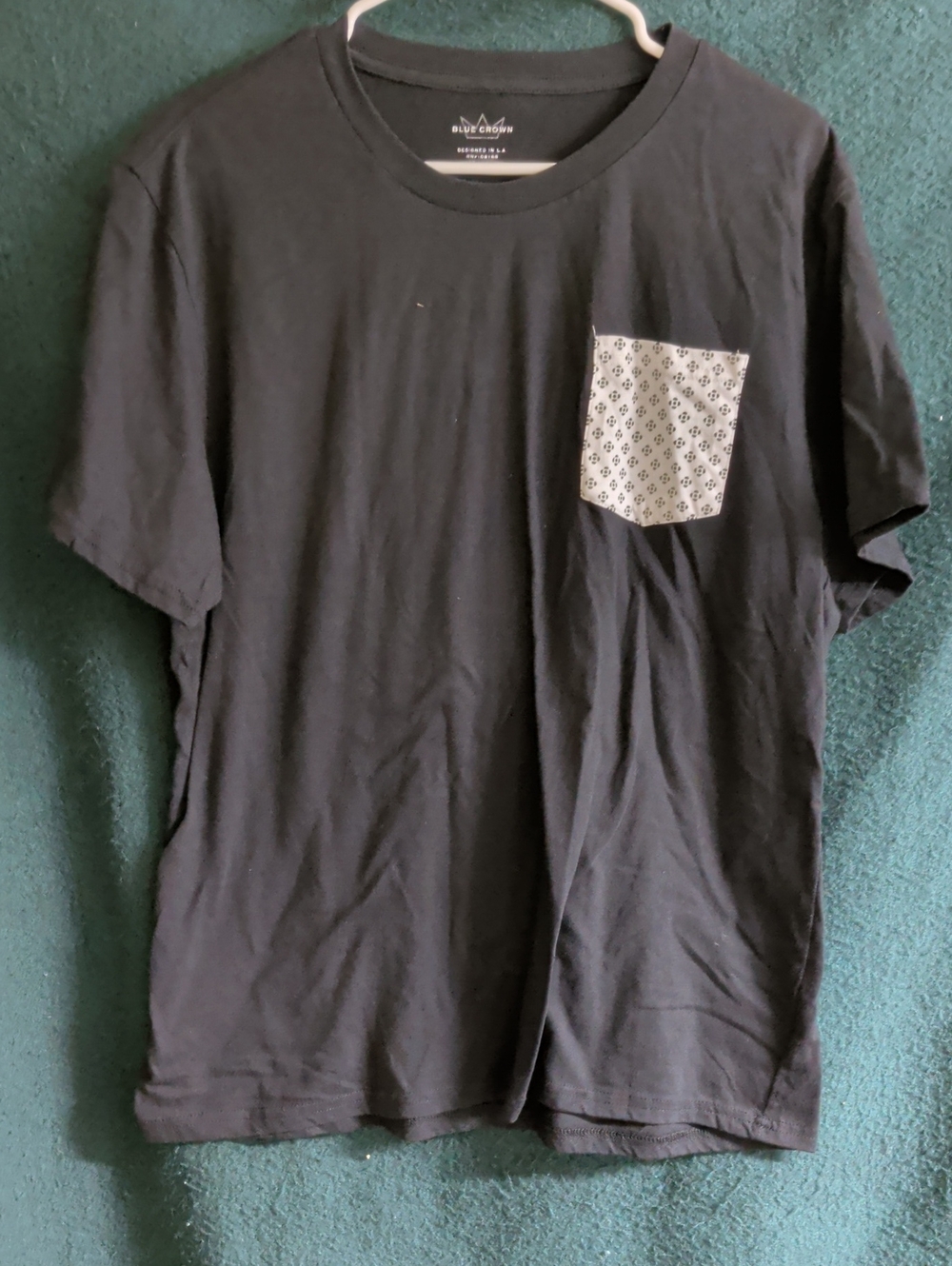 Black Short-Sleeve Pocket Tee with Patterned Accent